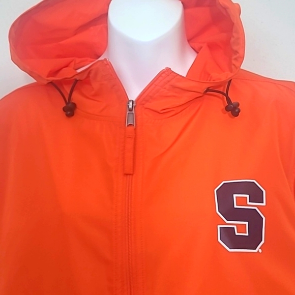 Syracuse Windbreaker Hooded Rain Jacket Black Orange 1/4 Zip Pocket Drawcord - Picture 9 of 9